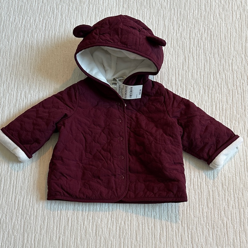 Burgundy Quilted Baby Jacket with Hood NWT